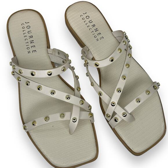 NEW Journee White Strappy Studded Sandals Size 10 Gold Beach Summer - Picture 7 of 10